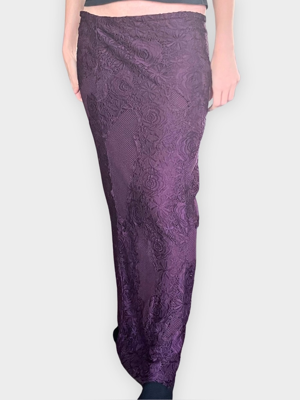 Free People Lace Embrace Plum Purple Floral Lace Column Maxi Skirt Size S